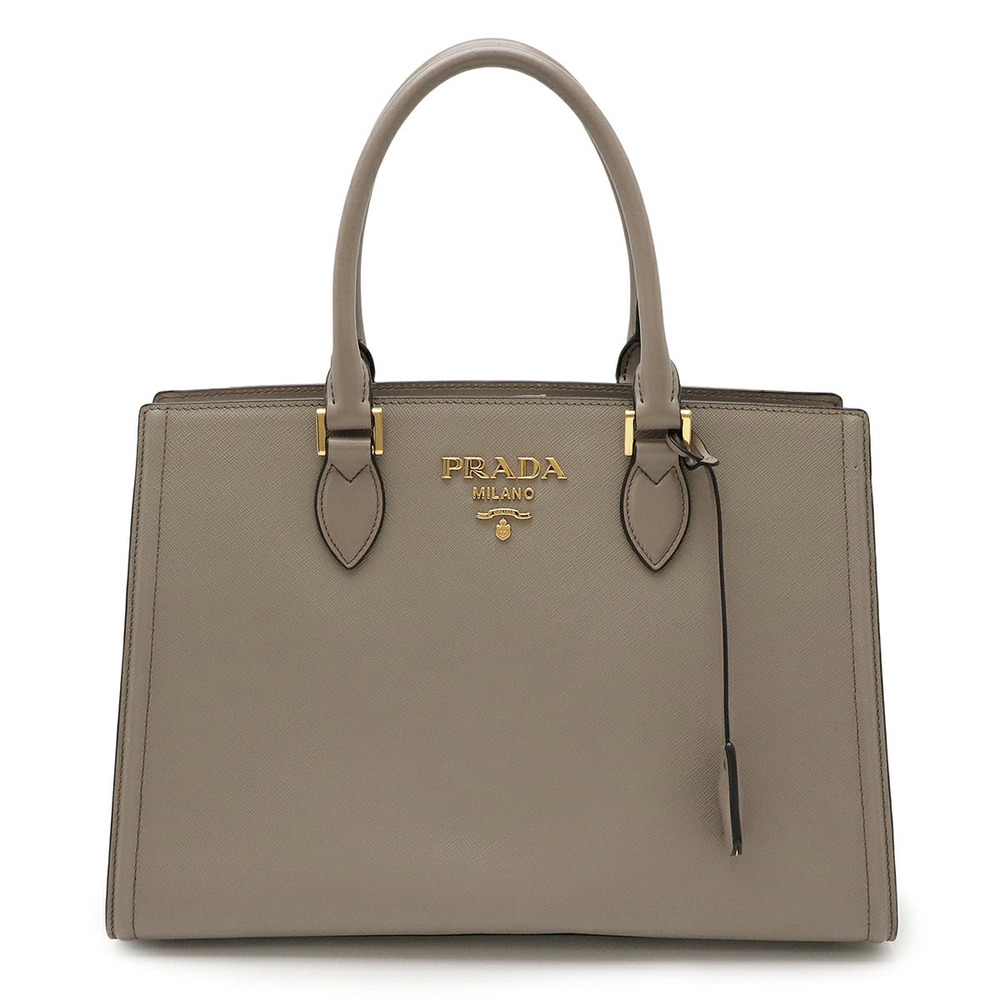 Prada Saffiano Leather Handbag Tote Bag Argilla Greige Gray